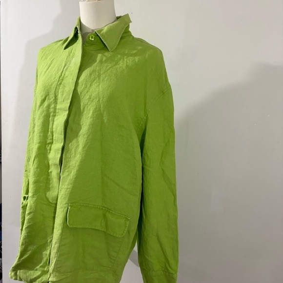 Bloomingdales 100% Linen Lime Green Jacket Shirt Button Down Womens Sz 12 Easter - Picture 4 of 15